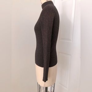 Festive Brown and Copper Metallic Fitted Mock Neck Long Sleeve Sweater